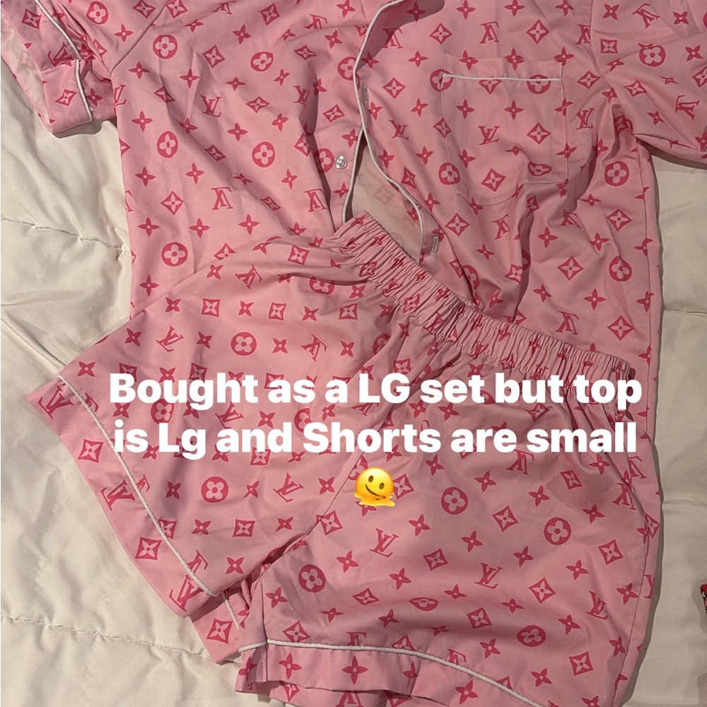 Pink Monogram Pajama Set - Short Sleeve Top & Shorts